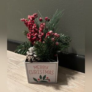 Title: Merry Christmas Faux Pine & Berry Plant Decor - 11" Tall